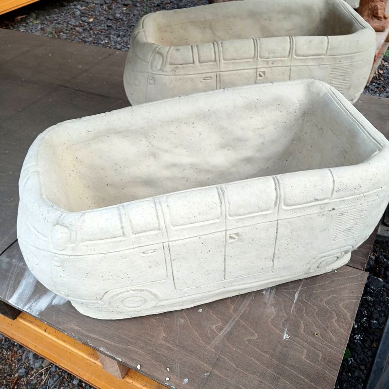 Two trough planters moulded as classic camper vans